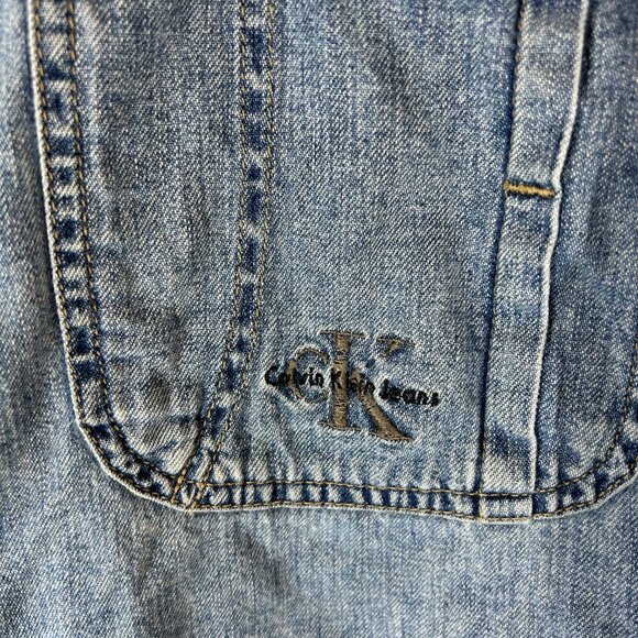 CK Calvin Klein Mens Denim Shirt Small Blue Logo y2K 90s vintage button up layer - Picture 4 of 11